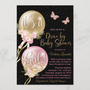 Pink Gold Balloons Schmetterlinge Covid Baby Dusch Einladung