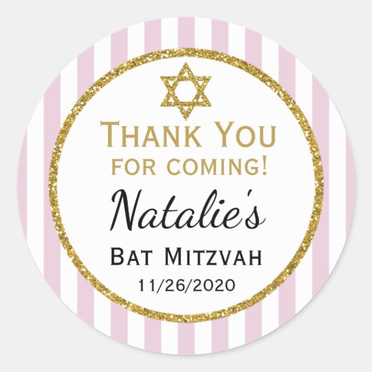 Pink Gold Bat Mitzvah Danke, dass Sie kommen Gefal Runder Aufkleber (Vorderseite)
