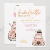 Pink Gold Black Car Bacheloretto Einladung (Vorne/Hinten)