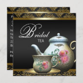 Pink Gold Black Damask Bridal Teedusche Einladung (Vorne/Hinten)