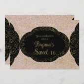 Pink Gold Black Starry Glitzer Sweet 16 Birthday Einladung (Vorne/Hinten)
