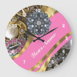 Pink & gold bling große wanduhr