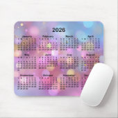 Pink Gold Blue Bokeh 2026 Calendar Mousepad (Mit Mouse)