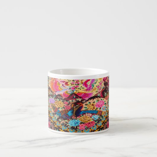 Pink Gold Blue Persian Floral Blumen Peacock Espressotasse (Vorderseite)