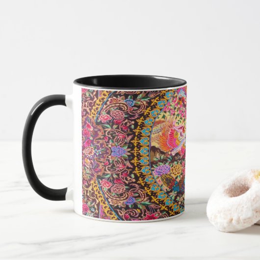 Pink Gold Blue Persian Floral Blumen Peacock Tasse (Mit Donut)