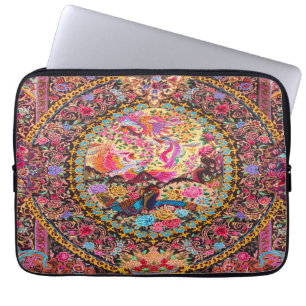 Pink Gold Blue Persian Floral Blumen Pfau Kunst Laptopschutzhülle