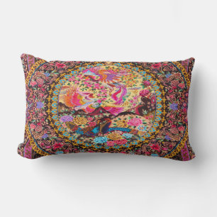 Pink Gold Blue Persian Floral Blumen Pfau Kunst Lendenkissen