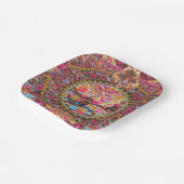 Pink Gold Blue Persian Floral Blumen Pfau Kunst Pappteller (Gewinkelt)