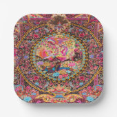 Pink Gold Blue Persian Floral Blumen Pfau Kunst Pappteller (Vorderseite)