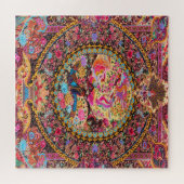 Pink Gold Blue Persian Floral Blumen Pfau Kunst Puzzle (Horizontal)