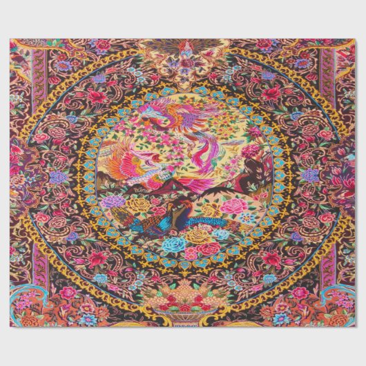 Pink Gold Blue Persian Floral Peacock Decoupage Geschenkpapier (Flach)