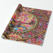 Pink Gold Blue Persian Floral Peacock Decoupage Geschenkpapier (Ungerollt)