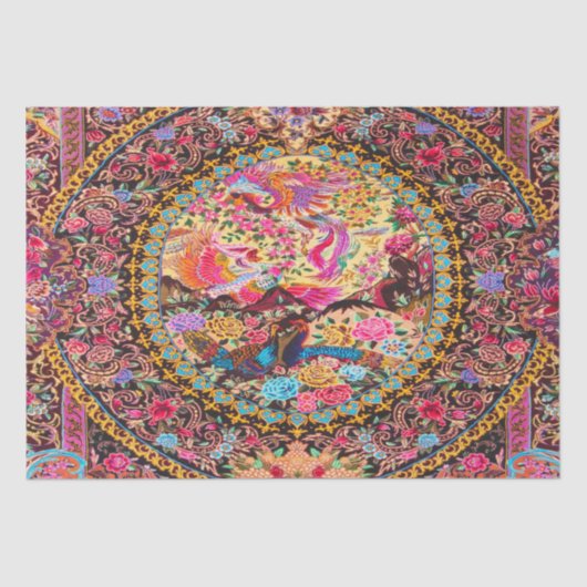 Pink Gold Blue Persian Floral Peacock Decoupage Seidenpapier (Vorderseite)