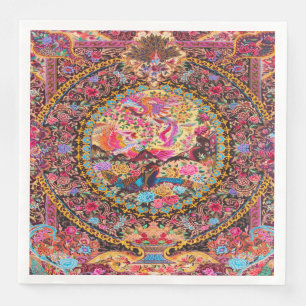 Pink Gold Blue Persian Floral Peacock Decoupage Serviette