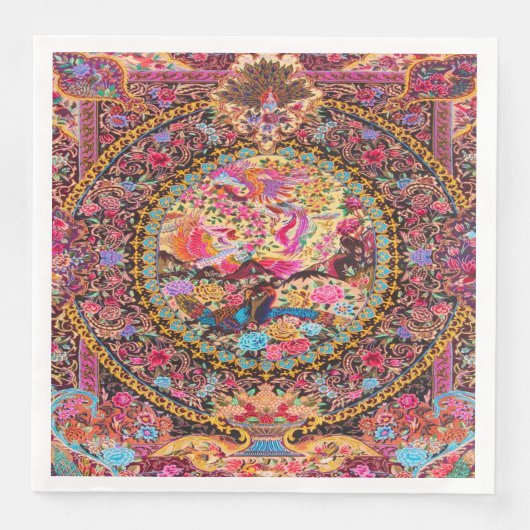 Pink Gold Blue Persian Floral Peacock Decoupage Serviette (Vorderseite)