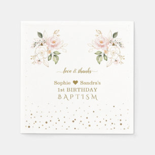 Pink Gold Blume Girls Twins 1. Geburtstag Taufe Serviette
