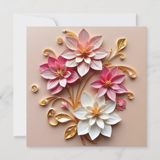 Pink & Gold Blume Imitats Papier Quilling Vielen D Dankeskarte (Vorderseite)