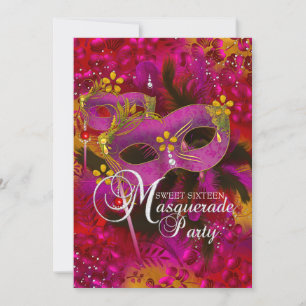 Pink Gold Blumenmaskerade Sweet 16 Einladung
