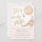 Pink Gold Boho Ballon Bereit zum Pop Kinderdusche Einladung (Vorderseite)