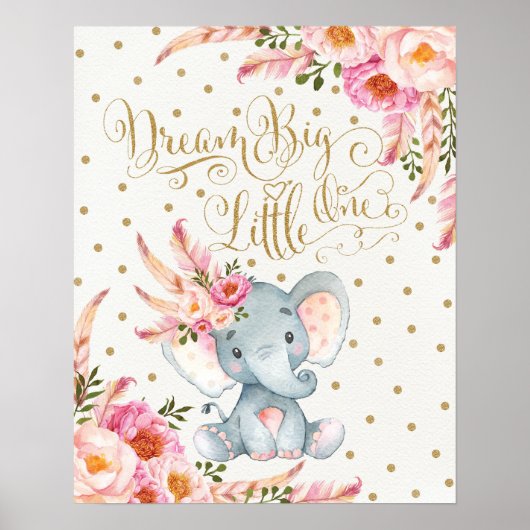 Pink Gold Boho Elephant Kinderzimmer Mauer Prinz Poster (Vorne)