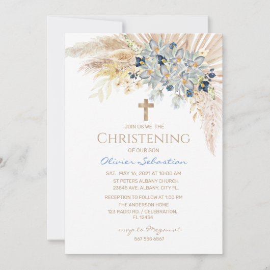 Pink Gold Boho Girl Taufe Einladung (Vorderseite)