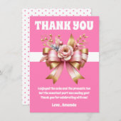 Pink Gold Bow Erster Geburtstag Danke Karte (Vorne/Hinten)
