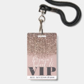 Pink Gold Bronze Glitzer Glam Sweet 16 VIP Pass Ausweis (Back with Lanyard)