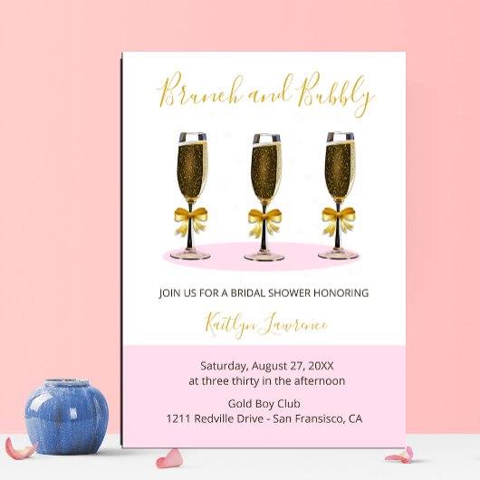 Pink Gold Brunch and Bubbly Bridal Shower Einladung