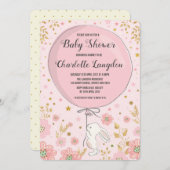 Pink Gold Bunny Rabbit Kinderdusche Party Einladung (Vorne/Hinten)