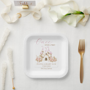 Pink Gold Burg Princess Baby Dusche Pappteller