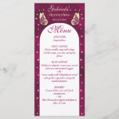 Pink Gold Butterfisch Quinceañera Girl Birthday Menükarte (Vorderseite)