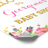 Pink Gold Butterfly Aquarell Blume Willkommen Poster (Ecke)