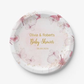 Pink Gold Butterfly Baby Dusche Pappteller