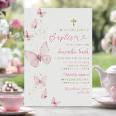 Pink Gold Butterfly Minimalistische Taufe Girl Einladung