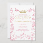 Pink Gold Butterfly QR Quinceañera Mis Quince Años Einladung (Vorderseite)