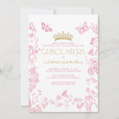 Pink Gold Butterfly Quinceañera QR Mis Quince Años Einladung (Vorderseite)