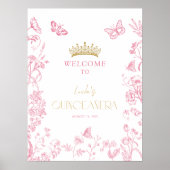 Pink Gold Butterfly Quinceñera Willkommen Poster (Vorne)