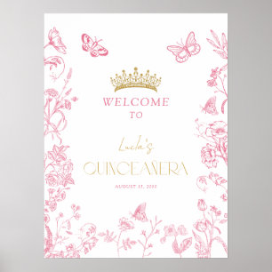 Pink Gold Butterfly Quinceñera Willkommen Poster