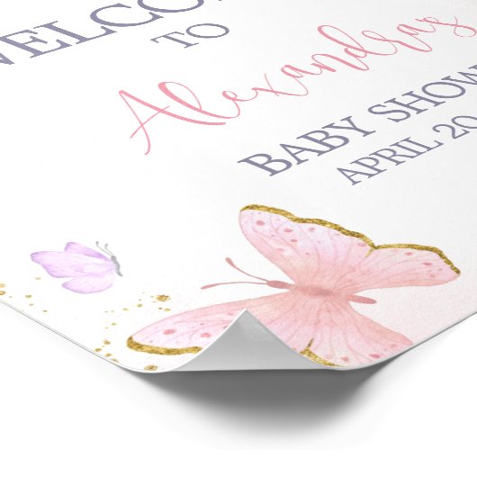 Pink Gold Butterfly Spring Willkommen Poster (Ecke)