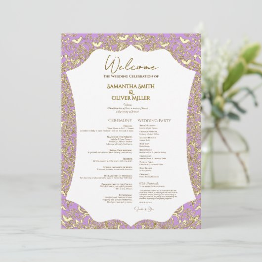 Pink Gold Butterfly Wedding Program Einladung (Stehend Vorderseite)