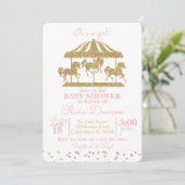 Pink & Gold Carousel Girl Babydusche Einladung (Stehend Vorderseite)