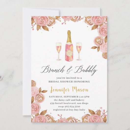 Pink & Gold Champagner Flasche Brautparty Einladung (Vorderseite)