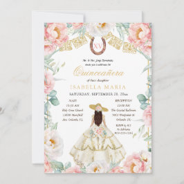 Pink & Gold Charra mit Foto Mexican Quinceañera Einladung