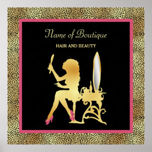Pink Gold Cheetah Print Beauty Boutique Sign Poster
