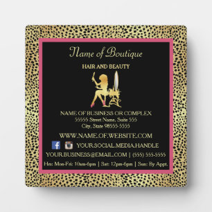 Pink Gold Cheetah Print Boutique Information Sign Fotoplatte