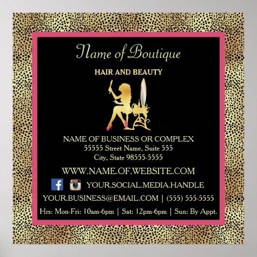 Pink Gold Cheetah Print Boutique Information Sign Poster (Vorne)