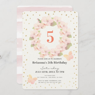 Pink & Gold Cherry Blossom Floral Girl Geburtstag Einladung