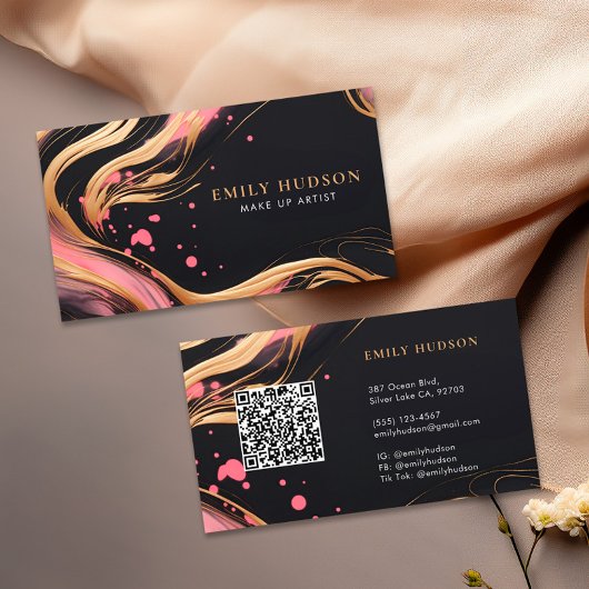 Pink Gold Chic Fashion QR Code Business Card Visitenkarte