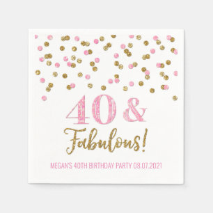 Pink Gold Confetti 40 & Fabulous Geburtstag Serviette