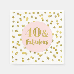 Pink Gold Confetti 40 & Fabulous Geburtstag Serviette